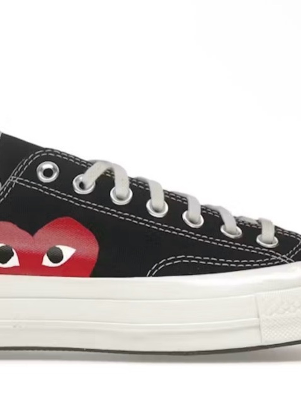 Comme des Garcons Black Canvas Low-Top Sneakers with Red Heart Motif